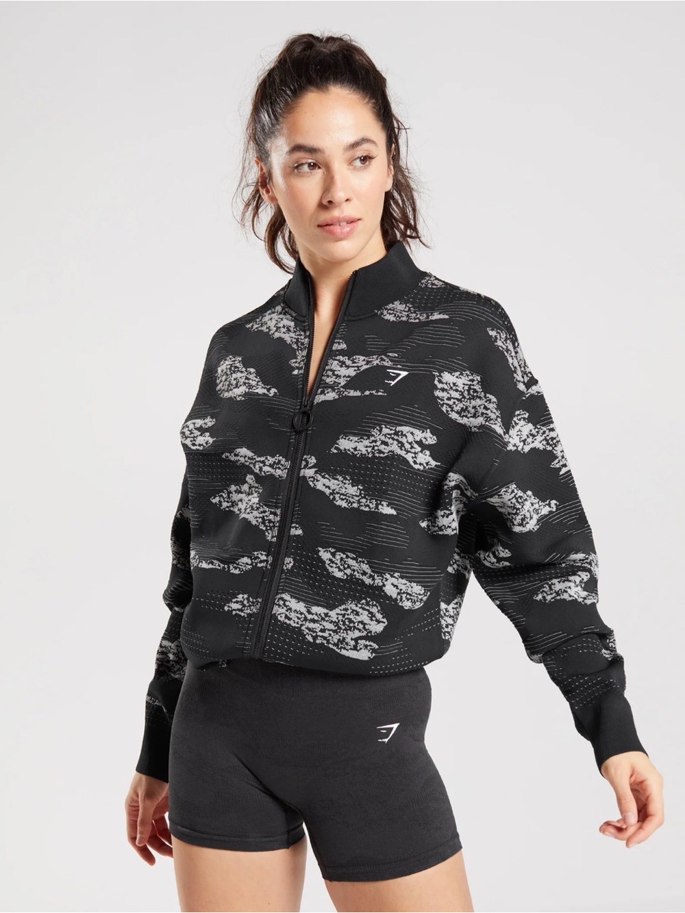 Gymshark Adapt Camo Seamless Track Jacket Black / Light Grey Bomber Women's M